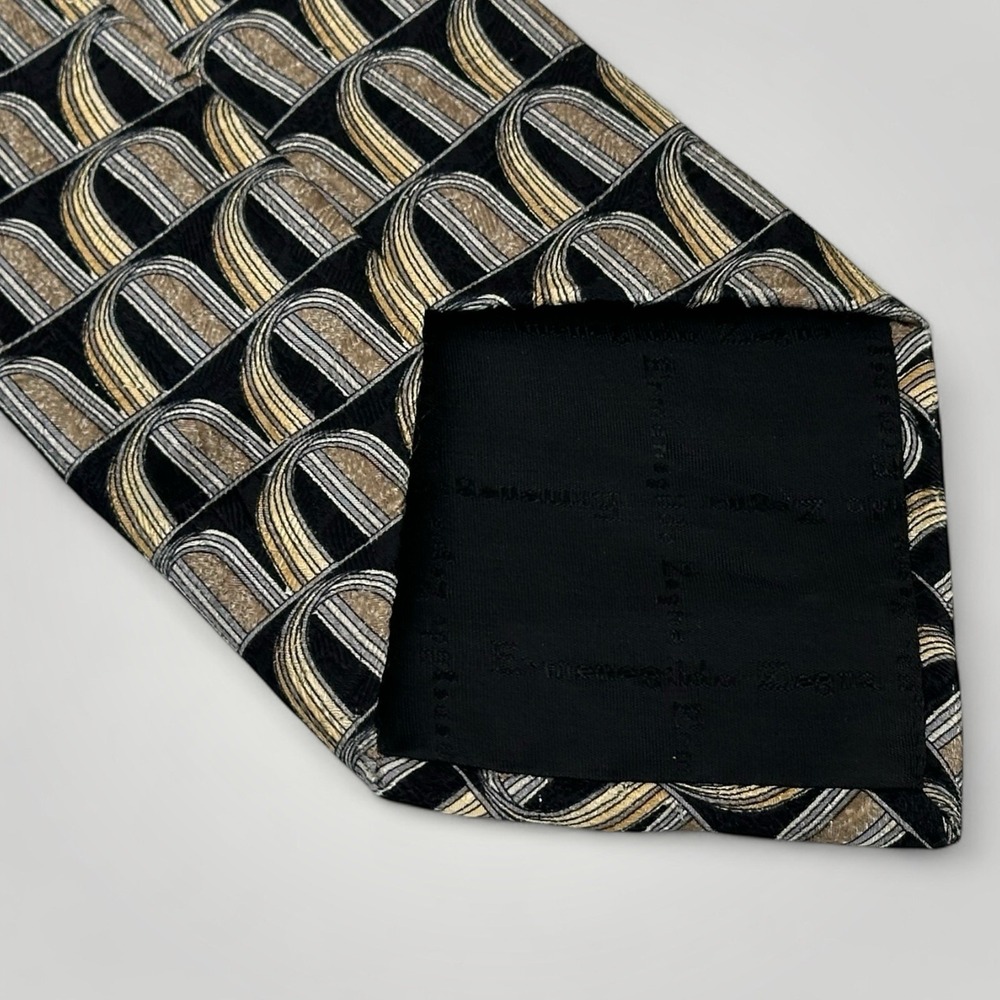 Ermenegildo Zegna Disegno Esclusivo Silk Neck Tie Mens Made in Italy Gold Silver - Picture 5 of 11